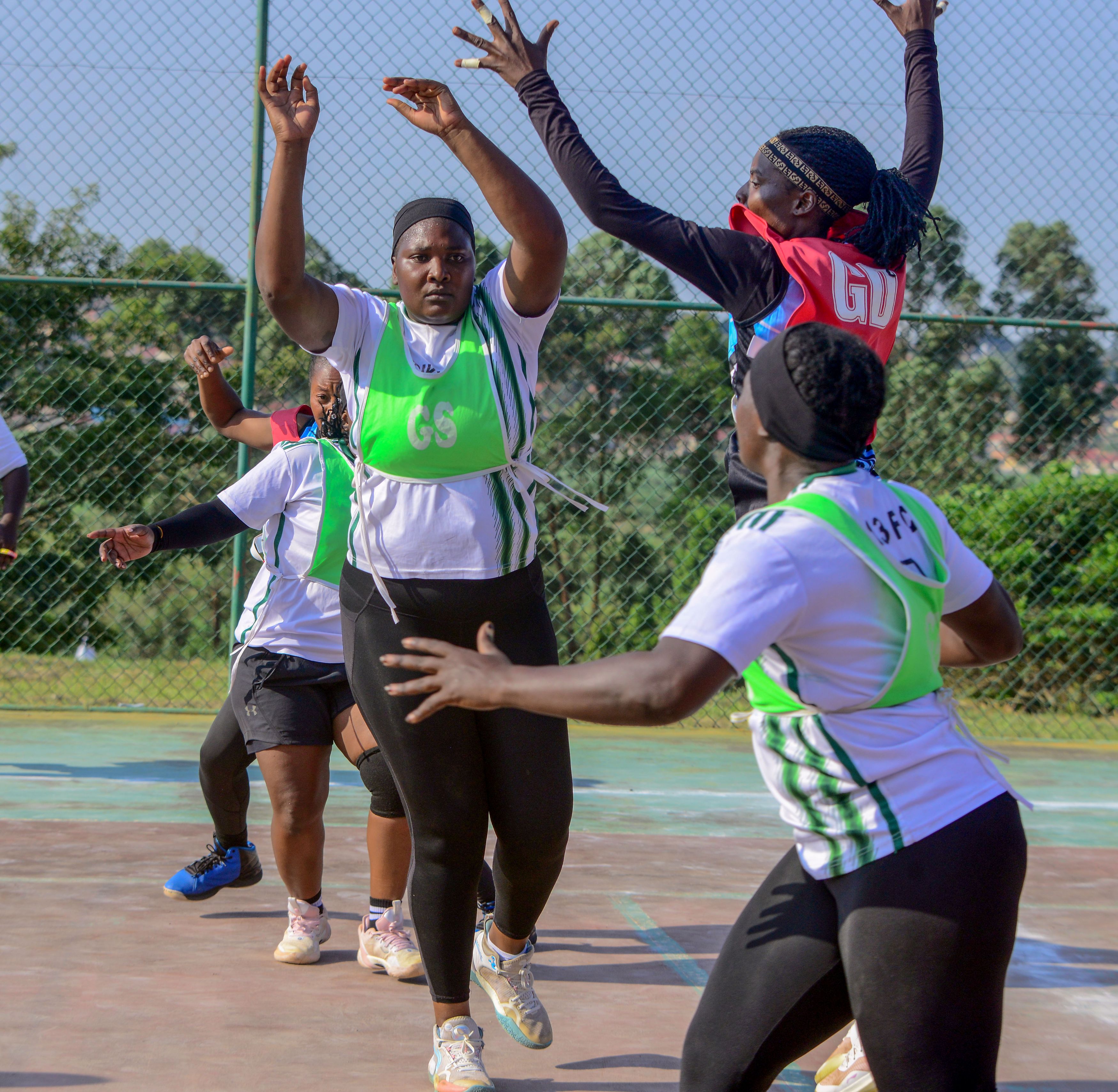 Hotel Africana and UCAA players tussle it out on the netball court 